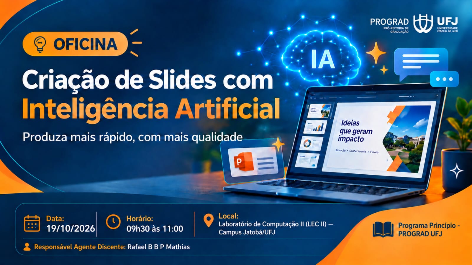 Banner do evento Criação de Slides com ferramentas de Inteligência Artificial - Turma 1
